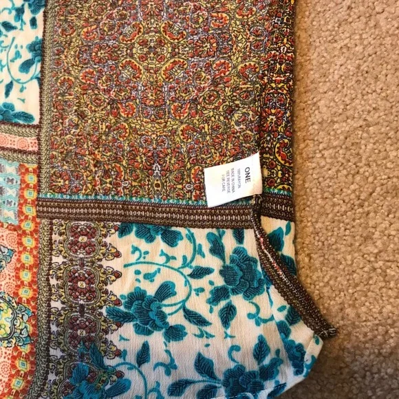 Boho patchwork turquoise multi-color kimono (coverup for resort) One size, loose - Picture 2 of 4